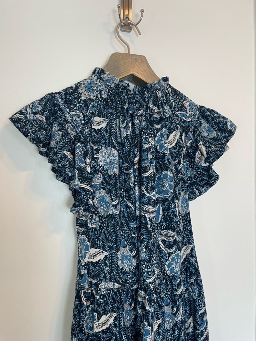 ULLA JOHNSON Kasim Midnight Floral Cotton Ruffle India Dress \\ 0 - Picture 11 of 11